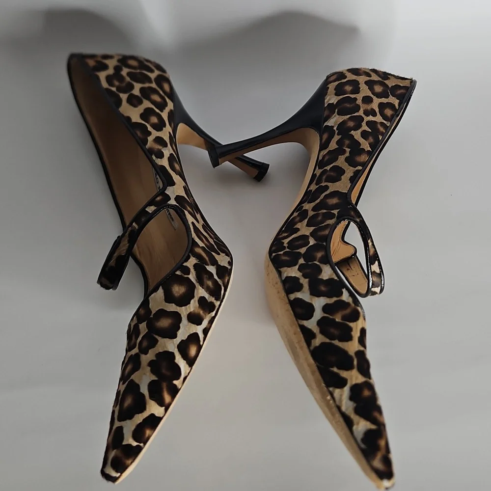 Manolo Blahnik Campari Pony Hair Animal Print Mary Jane Pump Size 40.5